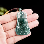 Natural Blue Water Jadeite Amitabha Buddha Pendant – A-Grade Jade, Spiritual Protection Talisman