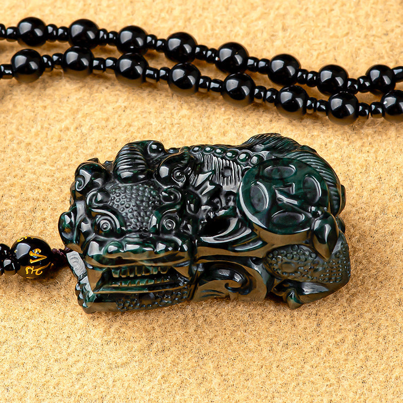 Black Green Jade Pixiu Pendant – Symbol of Wealth and Protection