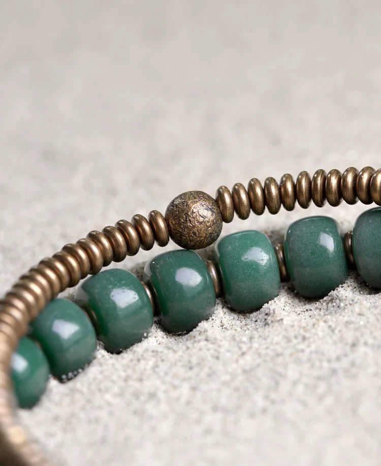 Double-Layer Bodhi Beads& Brass Bracelet Calming Stress-Relief Stack for Women