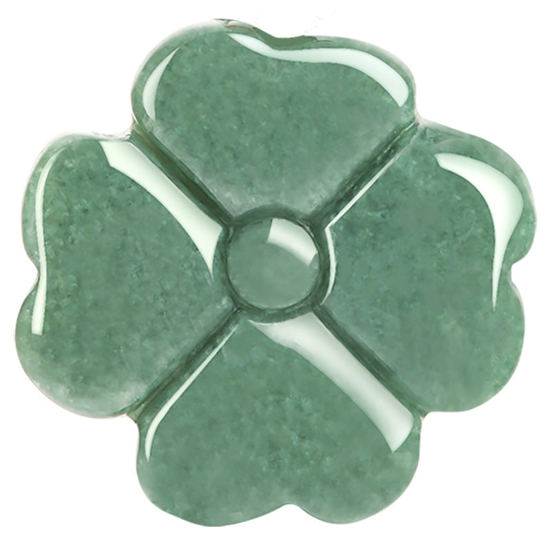 Natural A-Grade Jadeite Four-Leaf Clover Pendant – Hand-Carved Green Jade Jewelry for Women