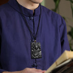 Natural A-Grade Black Jadeite Dragon King Zodiac Pendant
