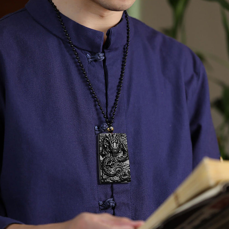 Natural A-Grade Black Jadeite Dragon King Zodiac Pendant