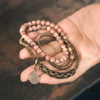 Vintage Multi-Layer Flower Red Jasper Bead Bracelet – Long Wrap with Brass Accents