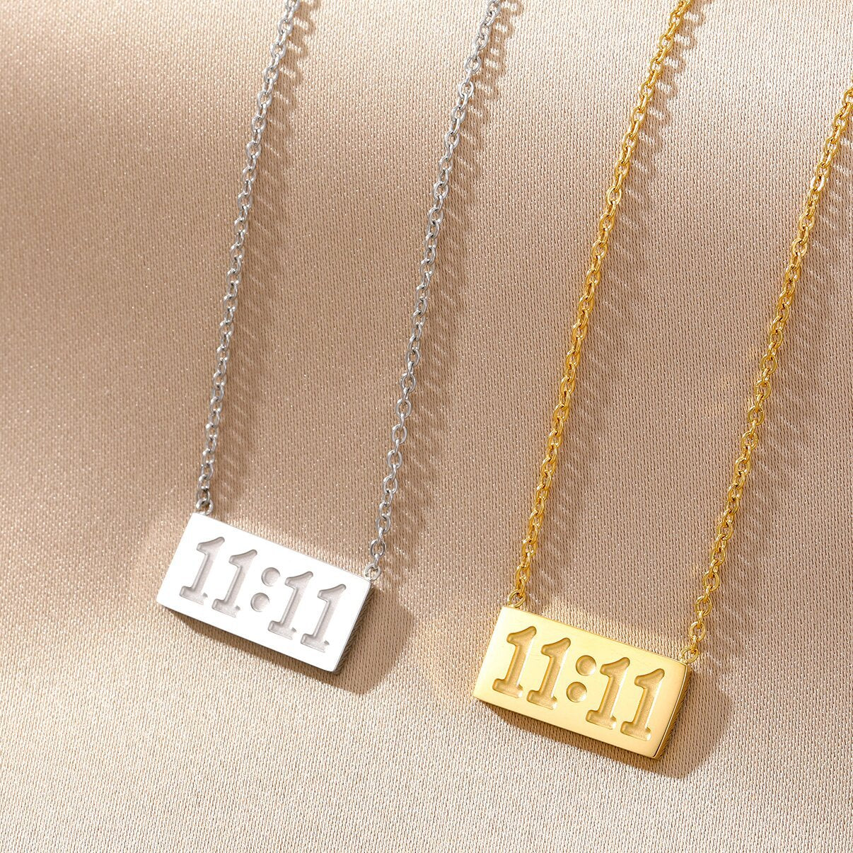 1111 Angel Number Sterling Silver Necklace 18K Clavicle Chain Necklace for Women