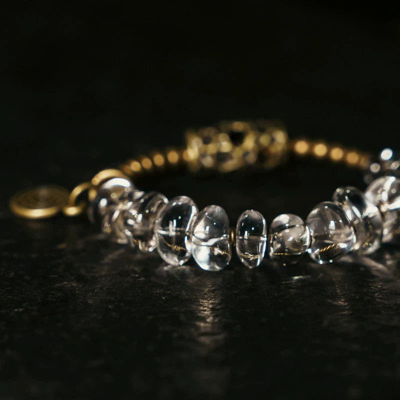 White Quartz & Brass Single-Strand Bracelet – Calm & Clarity for Women