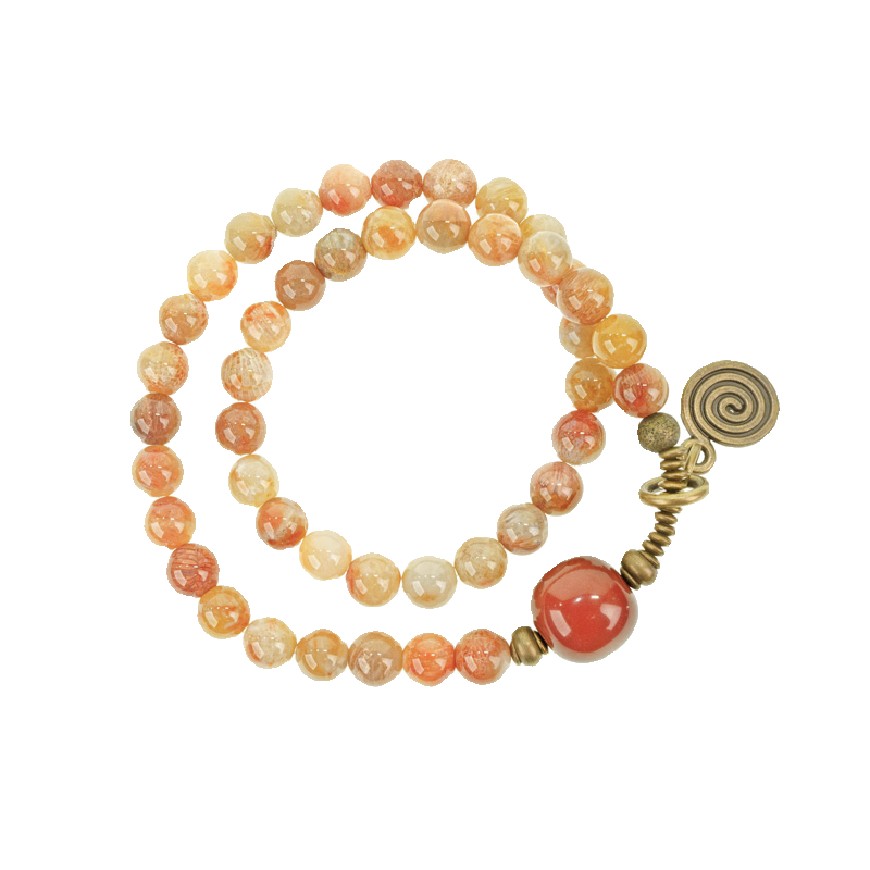 Coral Stone & Large Red Agate Bracelet with Brass Accents · Vintage Multi-Layer Wrap for Women