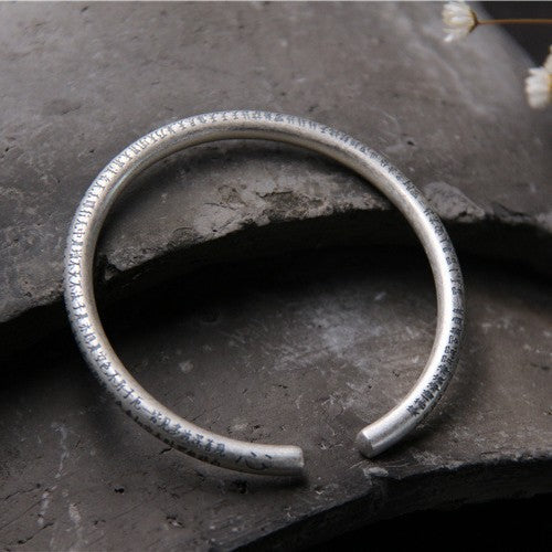 999 Pure Silver Open Cuff Bangle with Heart Sutra Design