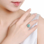Natural A-Grade Blue Water Jadeite Rose Ring – S925 Silver Adjustable Ice Jade Fashion Ring for Women