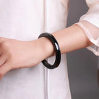 Natural Black Jadeite Bangle Bracelet, Unisex Peace Jade Bracelet