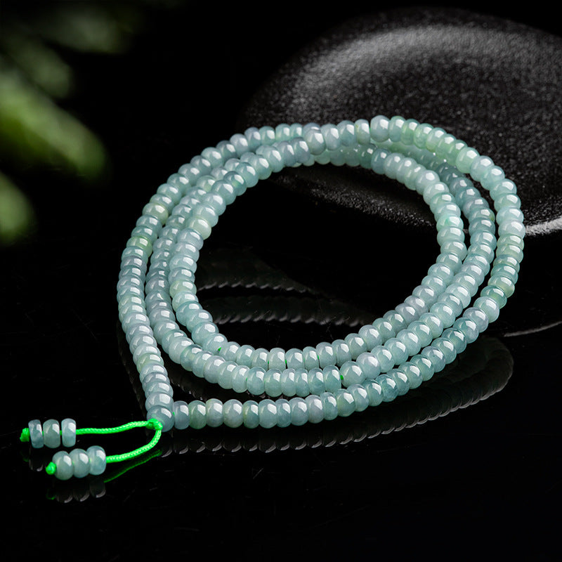 Natural Grade A Light Blue Jadeite 108 Abacus Bead Mala