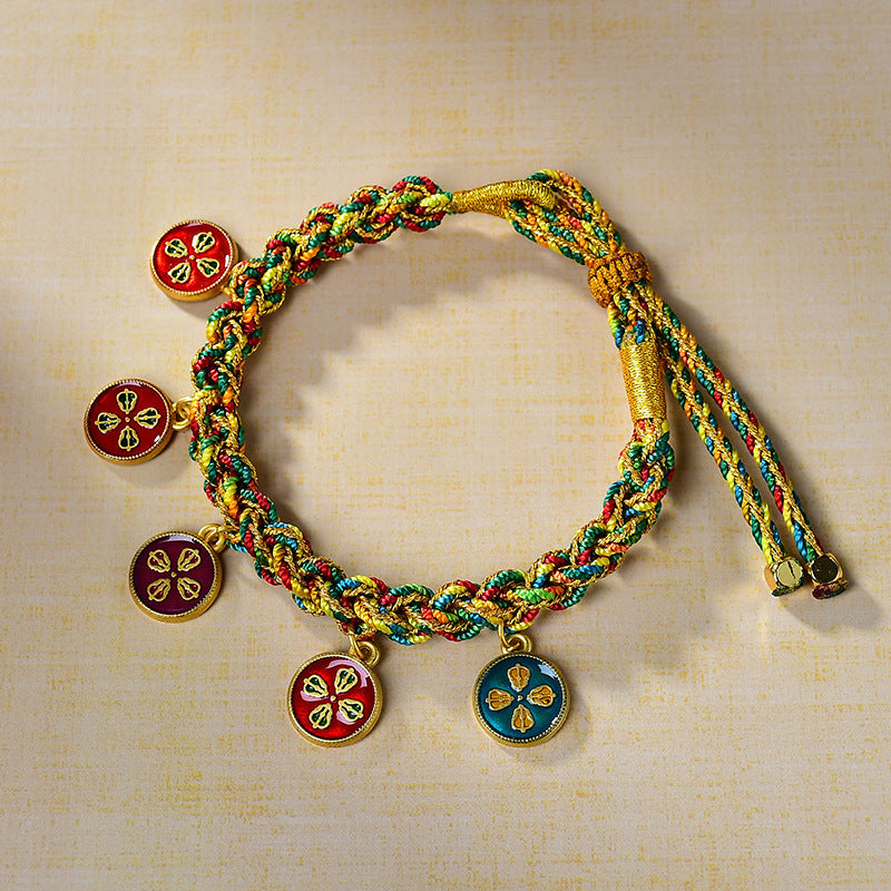 Tibetan Five Wealth Gods Blessing Bracelet – Handwoven with Green Tara Energy