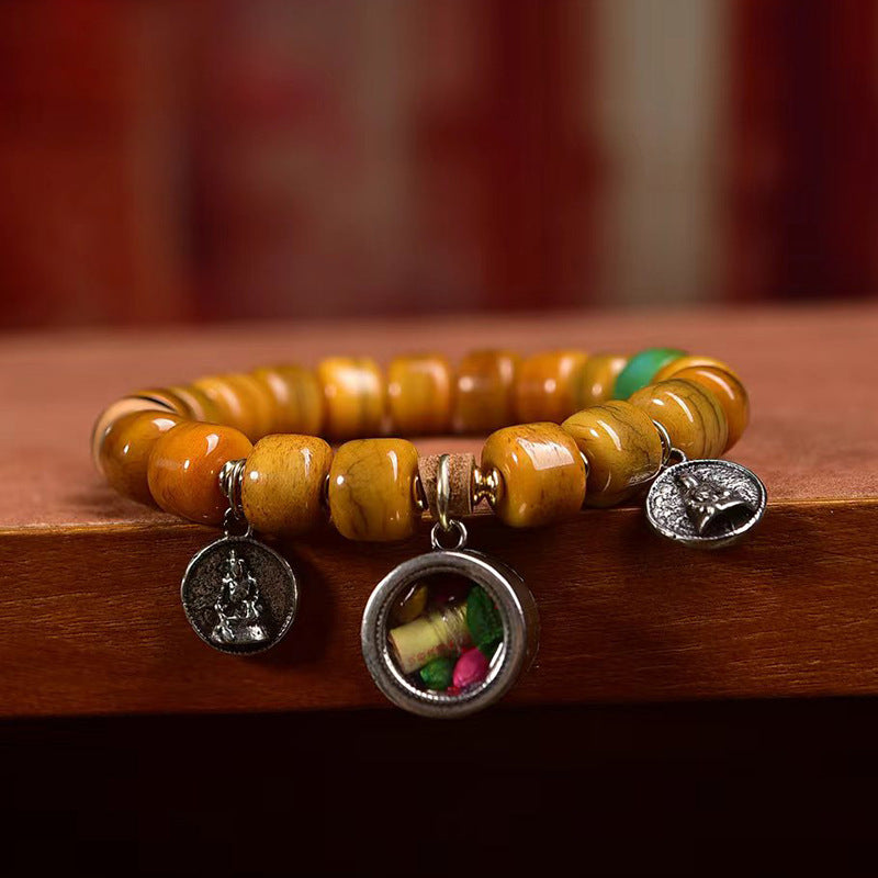 Tibetan Camel Bone Bracelet with Agate Dzi Beads & Yak Bone Fox Pendant – Unique Handcrafted Tibetan-Style Bracelet