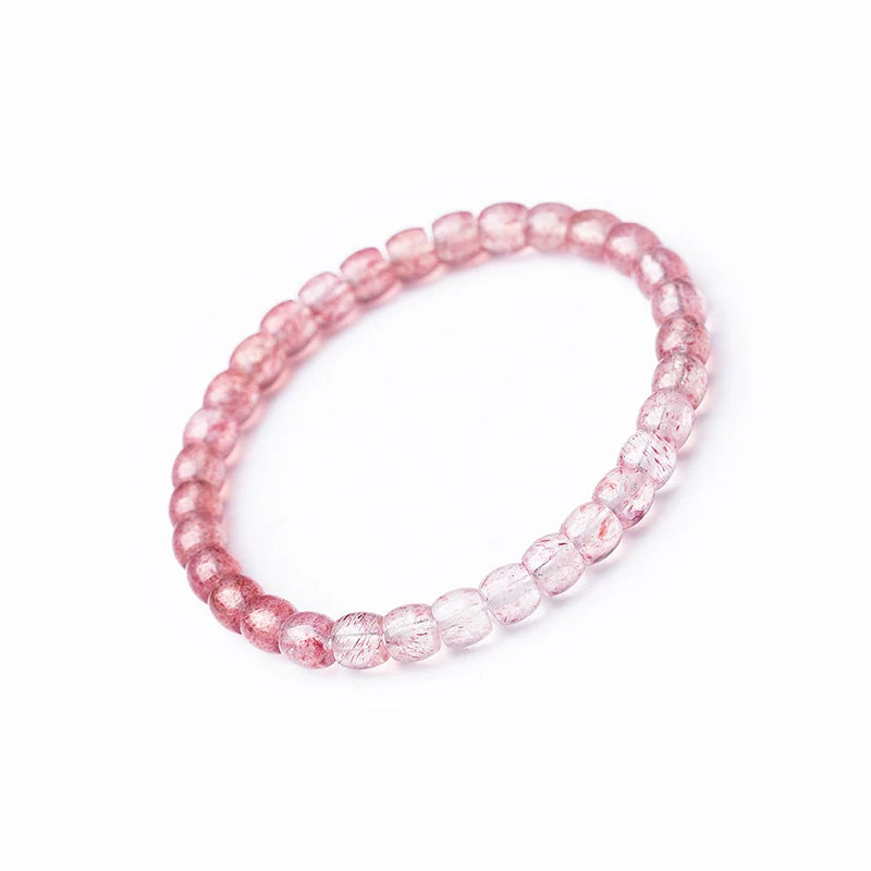 7A Natural Clear Red Strawberry Quartz Bracelet – Premium Straight-Cut Design, Multiple Bead Shapes Available