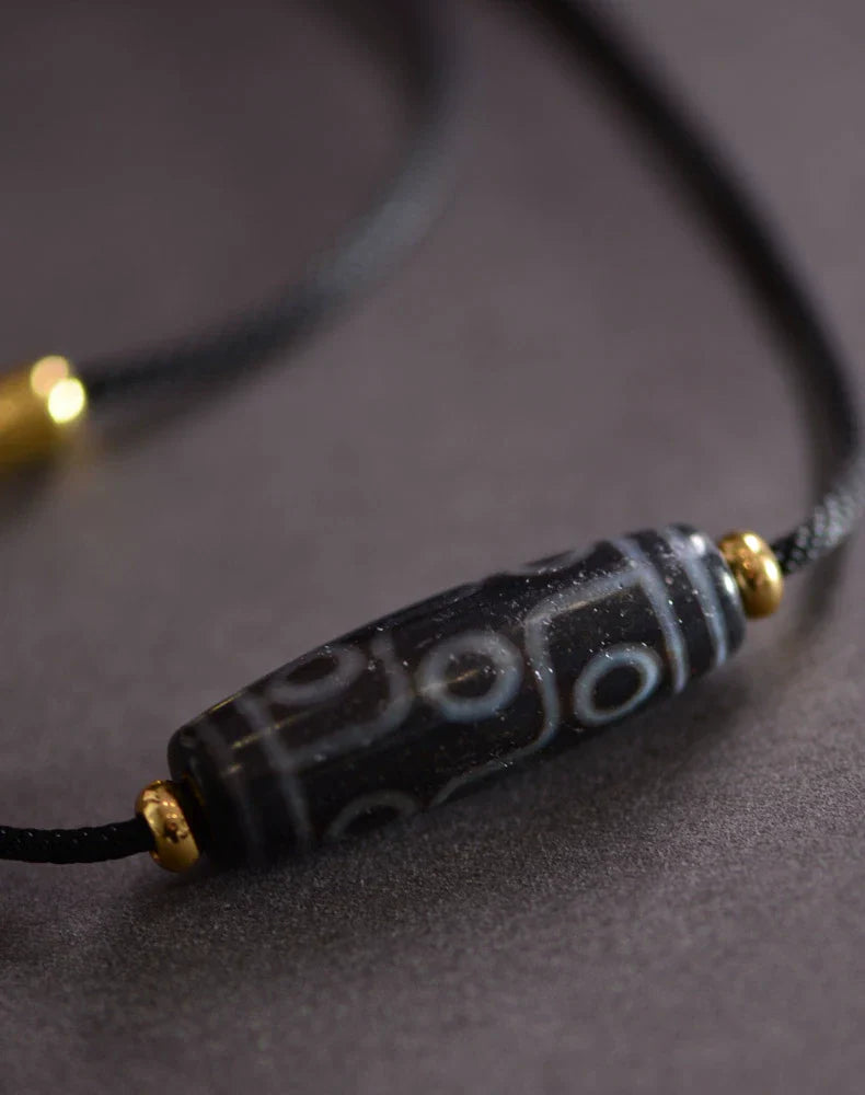 Tibetan Nine-Eyed Beads Pendant Unisex Dzi Beads Necklace