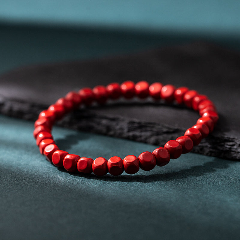 High-Content Red Cinnabar Bracelet Six-Sided Beads Buddha Beads for Men and Women