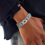 Natural A-Grade Blue Water Jadeite Cuban Link Chain Bracelet & Necklace – Hip-Hop Style Titanium Steel Jewelry for Men & Women