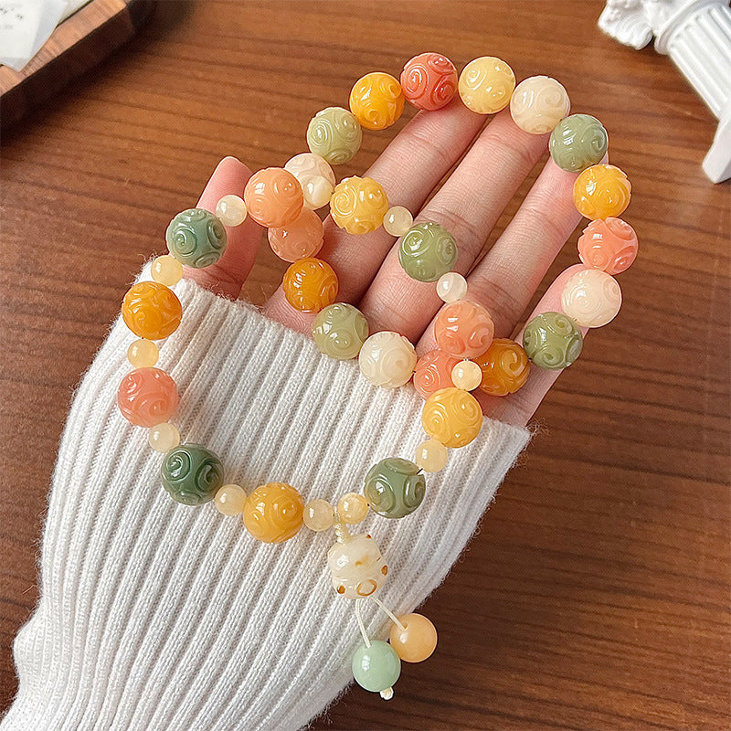 Hand-Carved Rainbow Cloud Bodhi Bracelet – Multicolor