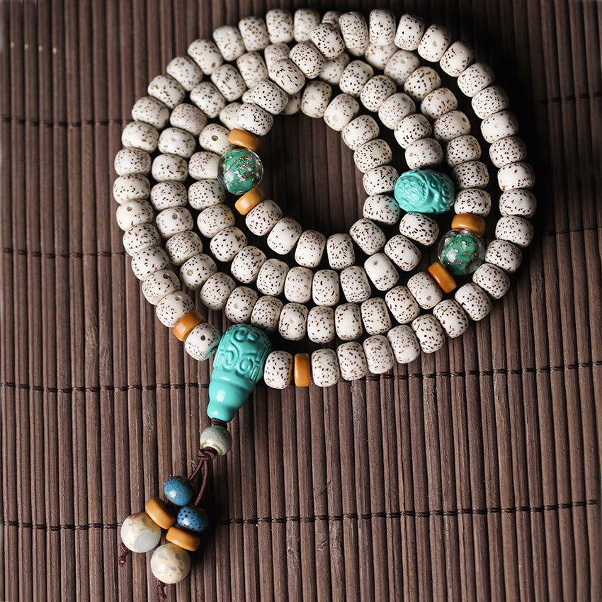 Star and Moon Bodhi 108 Mala Beads Bracelet – Luminous Mongolian Turquoise Edition