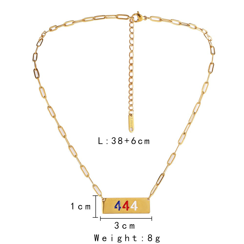 S925 Silver Angel Number 444 Color Dripping Oil Square Necklace for Women