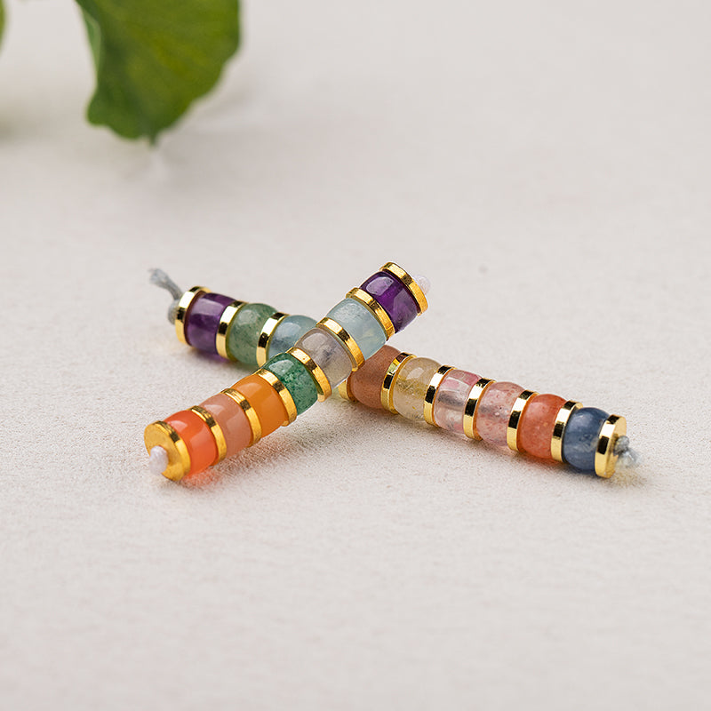 Natural Crystal Straight-Cut Rainbow Spacer Beads Bracelet with S925 Silver Gold-Plated Spacer