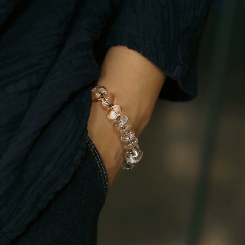 White Quartz & Brass Single-Strand Bracelet – Calm & Clarity for Women