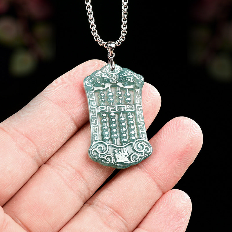 Ice Blue Jadeite Abacus Pendant – A-Grade Blue Water Jade Wealth Pendant for Women