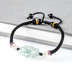 Natural A-Grade Jadeite Lotus Bracelet – Handmade Woven Cord Jewelry, Adjustable Lucky Charm for Men & Women