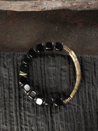 Obsidian & Brass Tibetan Vintage Couple Bracelet – Grounding & Protection