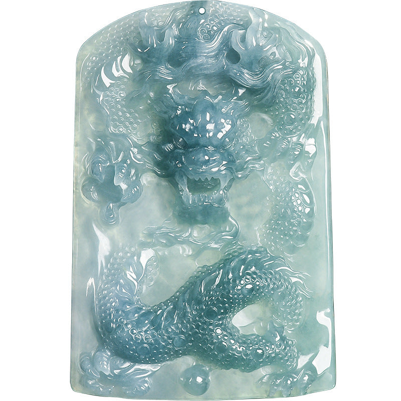 Natural Blue Water Jadeite Dragon Pendant – A-Grade Jade, Powerful Eastern Protection Talisman
