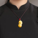 Natural Burmese A-Grade Jadeite Pixiu Pendant – Yellow-Tinted Jade, Protective Talisman