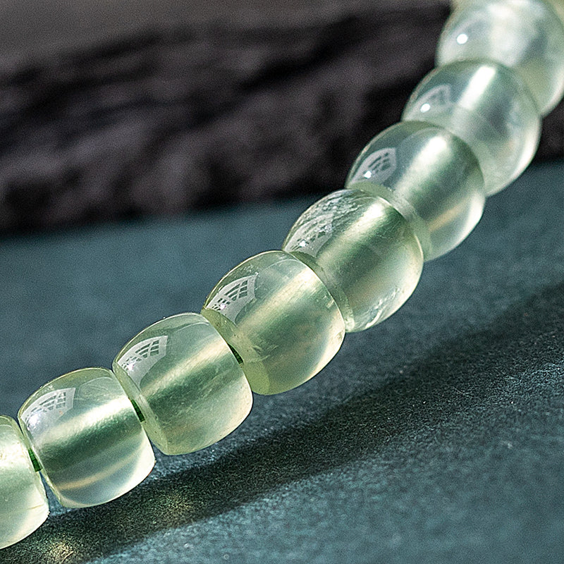 Natural Transparent Prehnite Bracelet Fresh Green Barrel Beads for Women