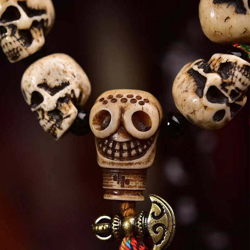 Handcrafted Tibetan Camel Bone Skull Bracelet for Men and Women
