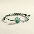 Natural A-Grade Blue Water Jadeite Peach Blossom Bead Bracelet – Handcrafted Braided Cord, Spiritual Protection & Blessings