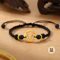 Women’s S925 Silver Peace Circle 12 Chinese Zodiac Bracelet – Woven Black Cord