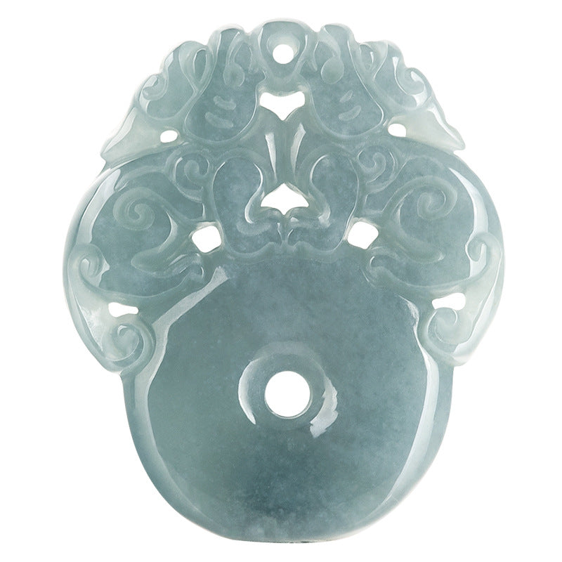 Natural Ice Blue Jadeite Double Pi Xiu “Peace Coin” Pendant – Genuine A-Grade Blue Water Jade with Adjustable Cord