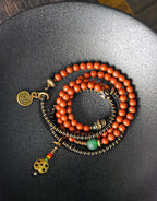 Vintage Wrap Bracelet · Red Agate, Ebony Wood & Brass · Multi-Layer Long Strand for Men and Women
