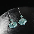 Natural A-Grade Blue Water Jadeite Ruyi Earrings – S925 Silver, Ice Jade for Women