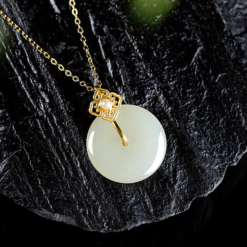 Natural Aged Hetian White Jade Peace Circle Pendant – Women’s Talisman of Safety & Harmony