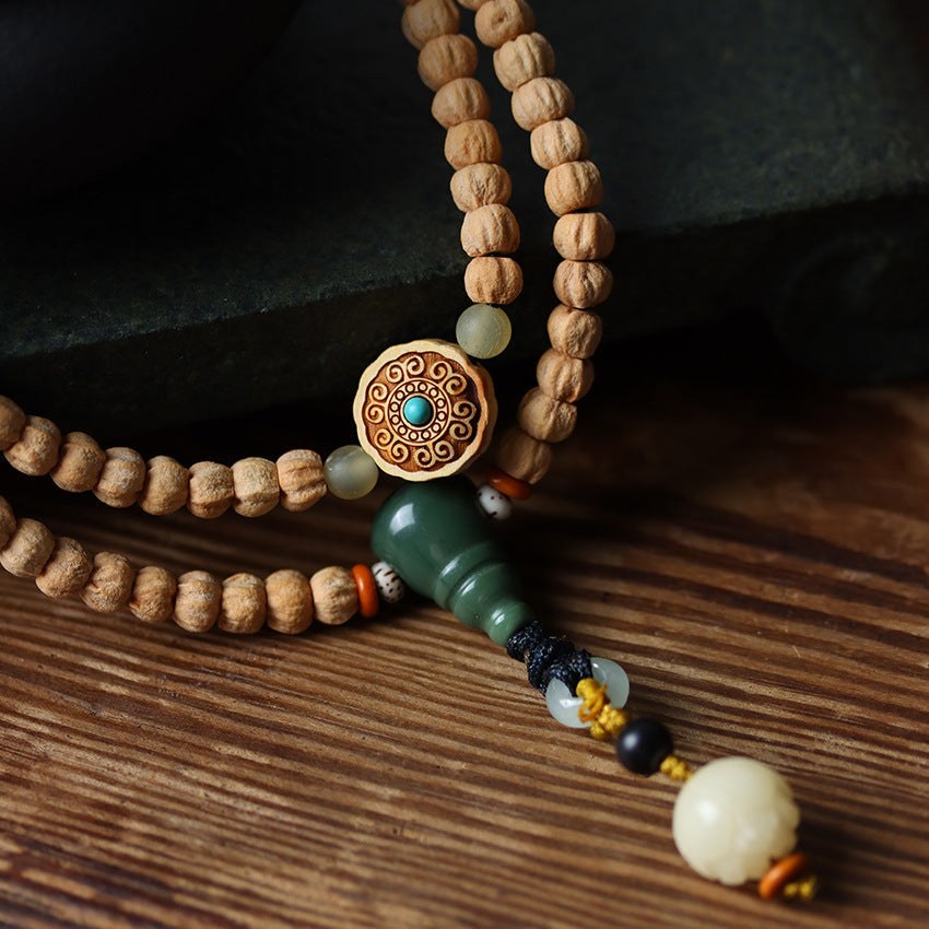 Tibetan Cypress Seed 108 Mala Beads Straight-Cut Tibetan-Style Ghost Face Bracelet