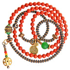 Vintage Wrap Bracelet · Red Agate, Ebony Wood & Brass · Multi-Layer Long Strand for Men and Women