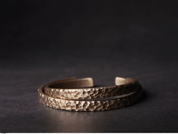 Tibetan Vintage Handmade Brass Cuff Bracelet Couple Jewelry for Spiritual Balance