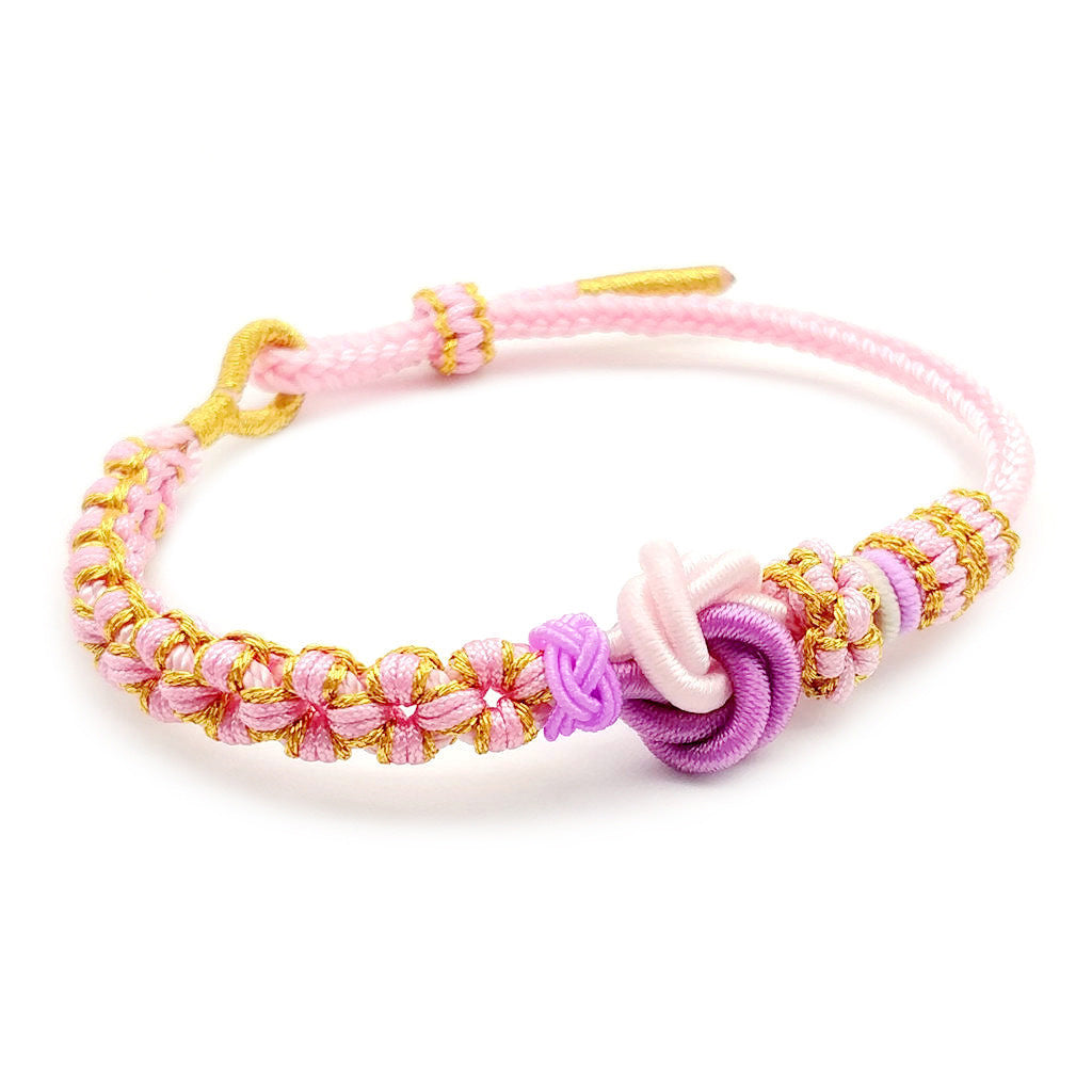 Mandala Knot Pink Charm Bracelet – 8-Strand Braided Adjustable Cord for Love & Harmony