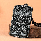 Natural A-Grade Black Jadeite Five Dragons Guardian Pendant