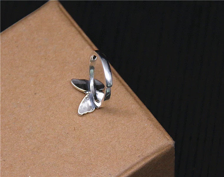 Vintage S925 Sterling Silver Adjustable Butterfly Ring for Women