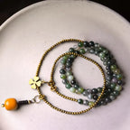 Vintage Multi-Layer Moss Agate & Yellow Jade Bead Bracelet – Buddhist Wrap Bracelet