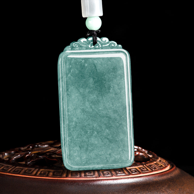 Natural A-Grade Blue Water Jadeite Wushi Plaque Pendant – Prosperity & Protection