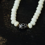 108 Mala Beads White Jade Bodhi Beads Bracelet with Boxwood Carved Heart Sutra Guru Bead