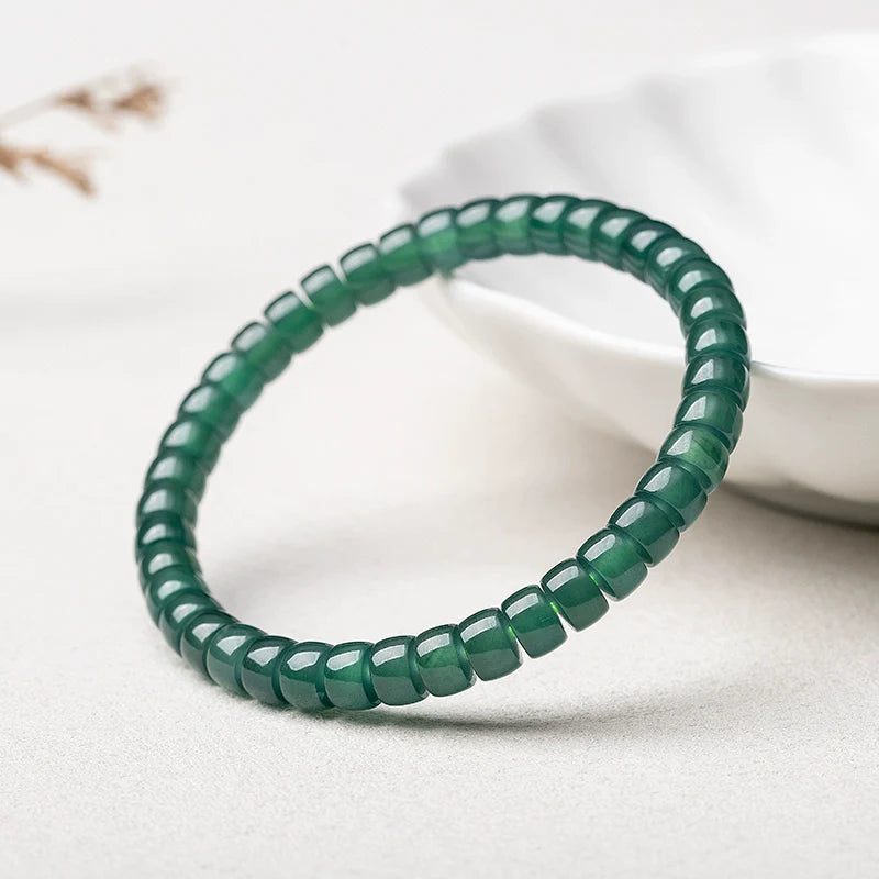 Natural Blue Water Jade Straight-Cut Bracelet - Exquisite Barrel Bead Single Strand for Women