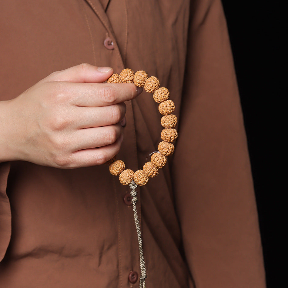 Natural Rudraksha Pumpkin Double Dragon Bracelet, 13-16mm Beads