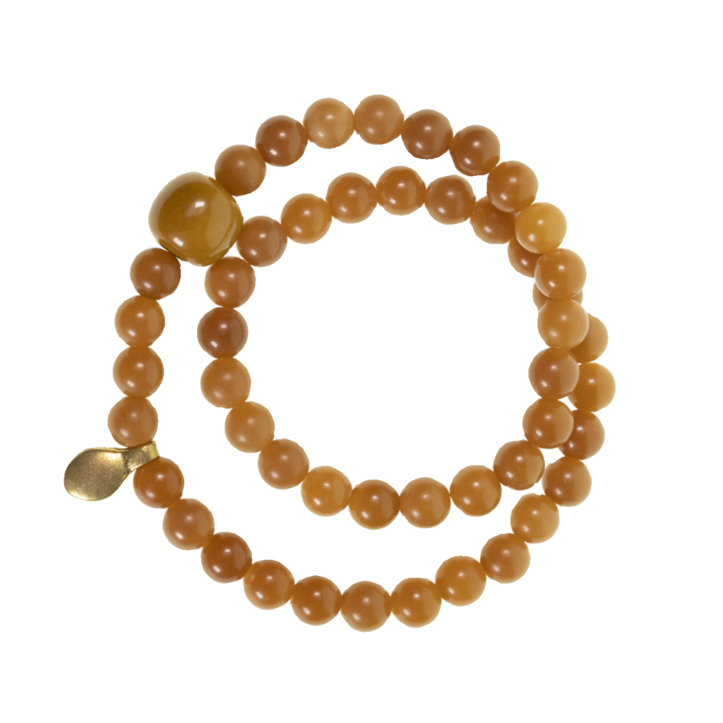 Natural Yellow-Brown Bodhi Double Wrap Bracelet with Brass Accents